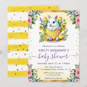 Aquarell-Hase Frühlingsblumen Babyparty Einladung