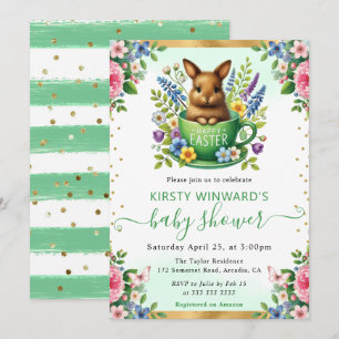 Aquarell-Hase Frühlingsblumen Babyparty Einladung