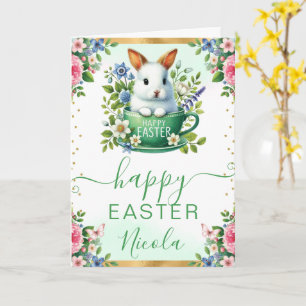 Aquarell-Hase Frühlingsblumen Frohe Ostern Karte