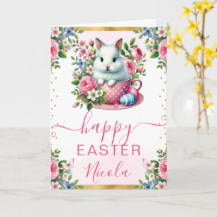 Aquarell-Hase Frühlingsblumen Frohe Ostern Karte