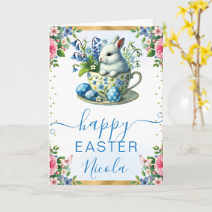 Aquarell-Hase Frühlingsblumen Frohe Ostern Karte