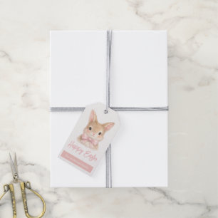Aquarell-Hase mit rosa Schleife   Süßer Osterhase Geschenkanhänger