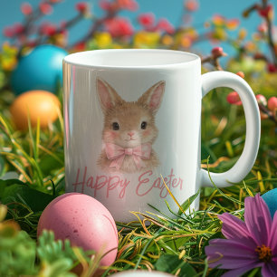 Aquarell-Hase mit rosa Schleife  Süßer Osterhase Kaffeetasse