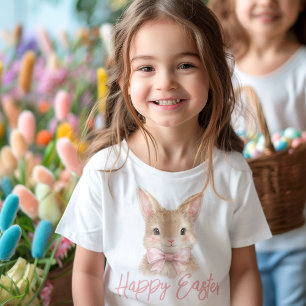 Aquarell-Hase mit rosa Schleife Süßer Osterhase Kleinkind T-shirt