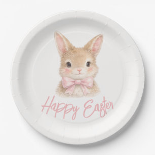 Aquarell-Hase mit rosa Schleife  Süßer Osterhase Pappteller