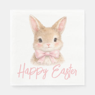 Aquarell-Hase mit rosa Schleife Süßer Osterhase Serviette