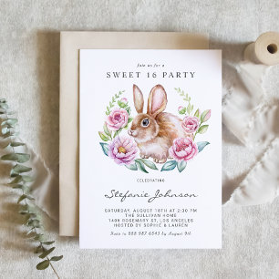 Aquarell-Hase und rosa Blumen Sweet 16 Party Einladung