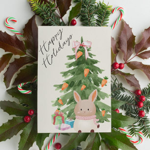Aquarell-Hasen-Baum-Tierliebhaber-Weihnachten-Flac Feiertagskarte