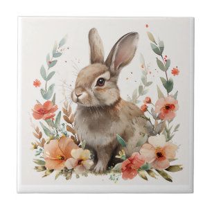 Aquarell-Hasen-Blumen Fliese