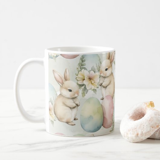 Aquarell-Hasen-Garten Kaffeetasse (Mit Donut)