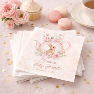 Aquarell-Hasen-Kaninchen-Teekanne-Blumen-Baby-Part Serviette
