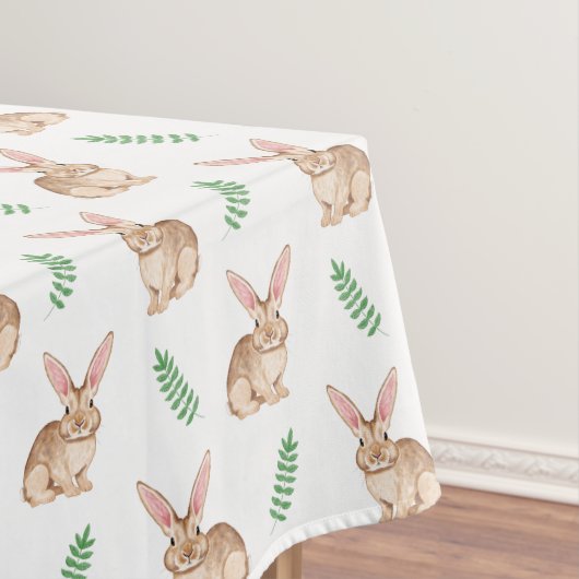 Aquarell-Hasen-Osterpattern mit Grünpflanzen Tischdecke (Beispiel)