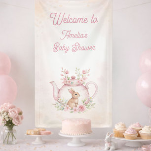 Aquarell-Hasen-Teeparty-Blumenmädchen-Baby-Party Banner