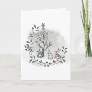 Aquarell-Hasen-Weihnachtsbaum Karte