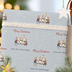 Aquarell-Hasen-Weihnachtssänger Cottagecore Geschenkpapier