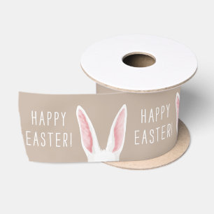 Aquarell-Hasenohren auf Beige Frohe Ostern Satinband