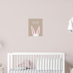 Aquarell-Hasenohren auf Beige mit Kindsname Poster