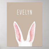 Aquarell-Hasenohren auf Beige mit Kindsname Poster (Vorne)