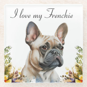 Aquarell-Haustier Französische Bulldogge Personali Glasuntersetzer