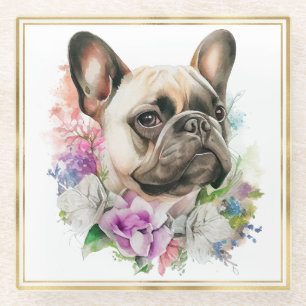 Aquarell-Haustier Französische Bulldogge und Somme Glasuntersetzer