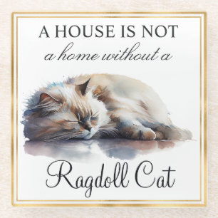 Aquarell-Haustier-Ragdoll-Katze und Goldrahmen Glasuntersetzer