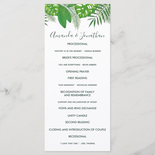 Aquarell Hawaiian Aloha Luau Hochzeitsprogramm Programm (Vorderseite)