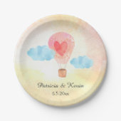 Aquarell-Heißluft-Ballon-Hochzeit Pappteller (Vorderseite)