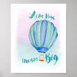 Aquarell-Heißluftballon-Kunst 2 Blau-20x25cm Poster