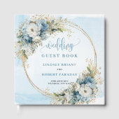 Aquarell Hellblau Floral Gold Glitter Boho Gästebuch (Vorderseite)