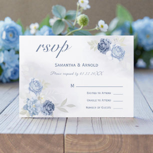 Aquarell Hellblau Florale Hochzeits-RSVP Einladung