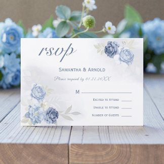 Aquarell Hellblau Florale Hochzeits-RSVP Einladung