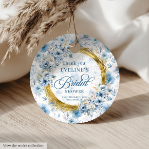 Aquarell Hellblau Gold Wilde Blumen Geschenkanhäng Geschenkanhänger