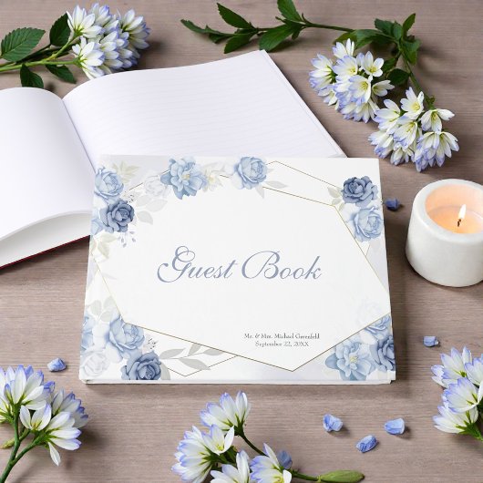 Aquarell Hellblaue Florale Hochzeit Gästebuch