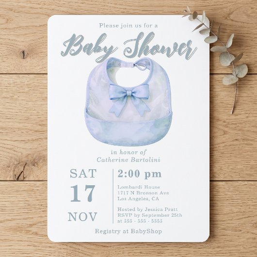Aquarell Hellblauer Bogen-Bib Baby-Party Einladung