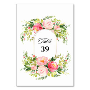 Aquarell Helle Festliche Blumenhochzeit Tischnummer