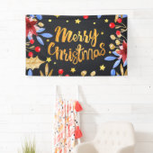Aquarell-helle goldene frohe mit Blumenweihnachten Banner (Insitu)