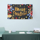 Aquarell-helle goldene frohe mit Blumenweihnachten Banner (Messeveranstaltung)
