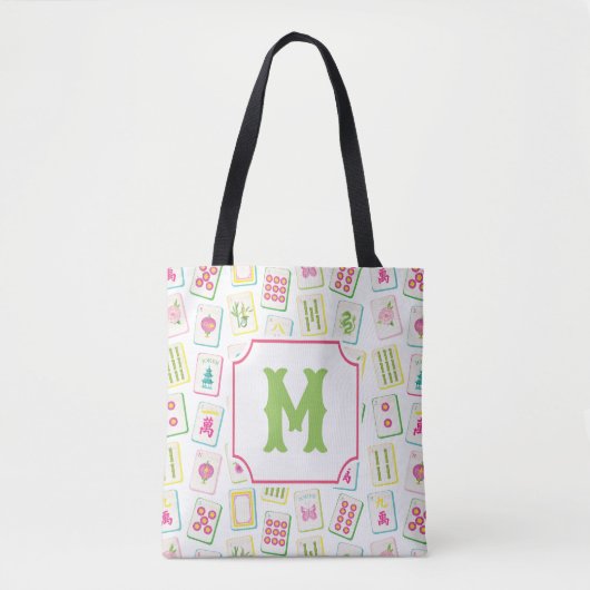 Aquarell Helle Mahjong-Kachel-Monogramm Tasche (Vorderseite)