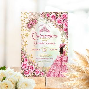 Aquarell Helle Rosa Rosen Goldene Quinceañera Acryleinladungen