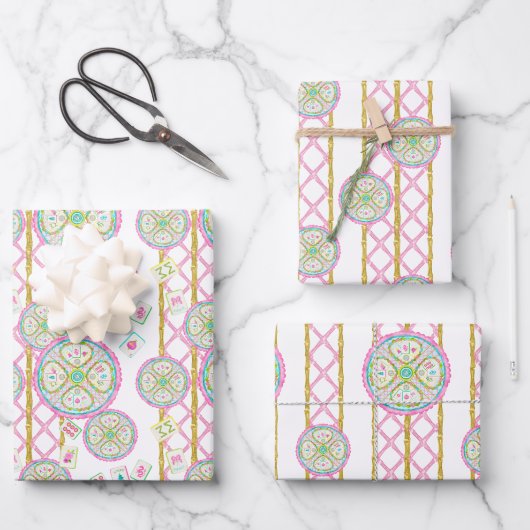 Aquarell Helles Mahjong-Medaillon Geschenkpapier Set (Vorderseite)
