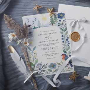Aquarell Helsinki Nordic Forest QR-Code Hochzeit Einladung