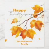Aquarell Herbst-Ahornblatt Thanksgiving Weinetikett (Einzelnes Label)