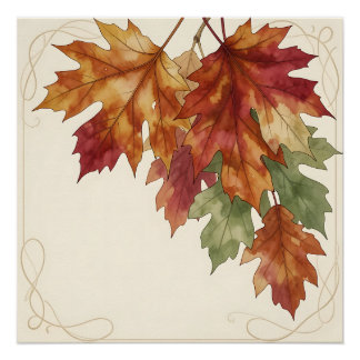 Aquarell Herbst-Ahornblätter Elegant Poster
