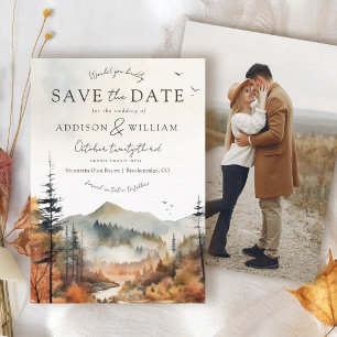 Aquarell Herbst Bergwald Boho Foto Hochzeit Save The Date