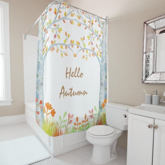 Aquarell-Herbst-Birken-Duschvorhang Duschvorhang (Beispiel)