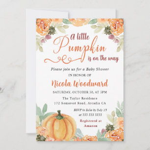 Aquarell Herbst-Blumen-Kürbisse Baby Shower Einladung