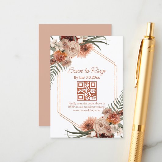 Aquarell-Herbst-Blumen-QR-Code-RSVP-Hochzeit Begleitkarte (Vorderseite/Rückseite Beispiel)