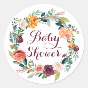 Aquarell Herbst-Blumenkranz Baby Shower Runder Aufkleber