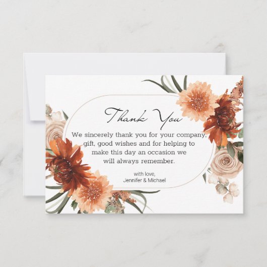 Aquarell Herbst Blumenstrauß Terracotta Hochzeit m Dankeskarte (Vorderseite)