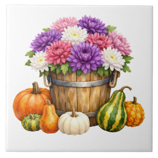 Aquarell Herbst-Chrysantheme, Kürbisse, Gurken Fliese
